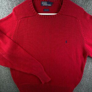 VTG Polo Ralph Lauren Red Knit Sweater Cotton Large Pullover Crew Neck Adult